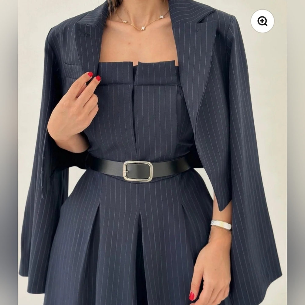 Pinstripe Cape Blazer and Jumpsuit